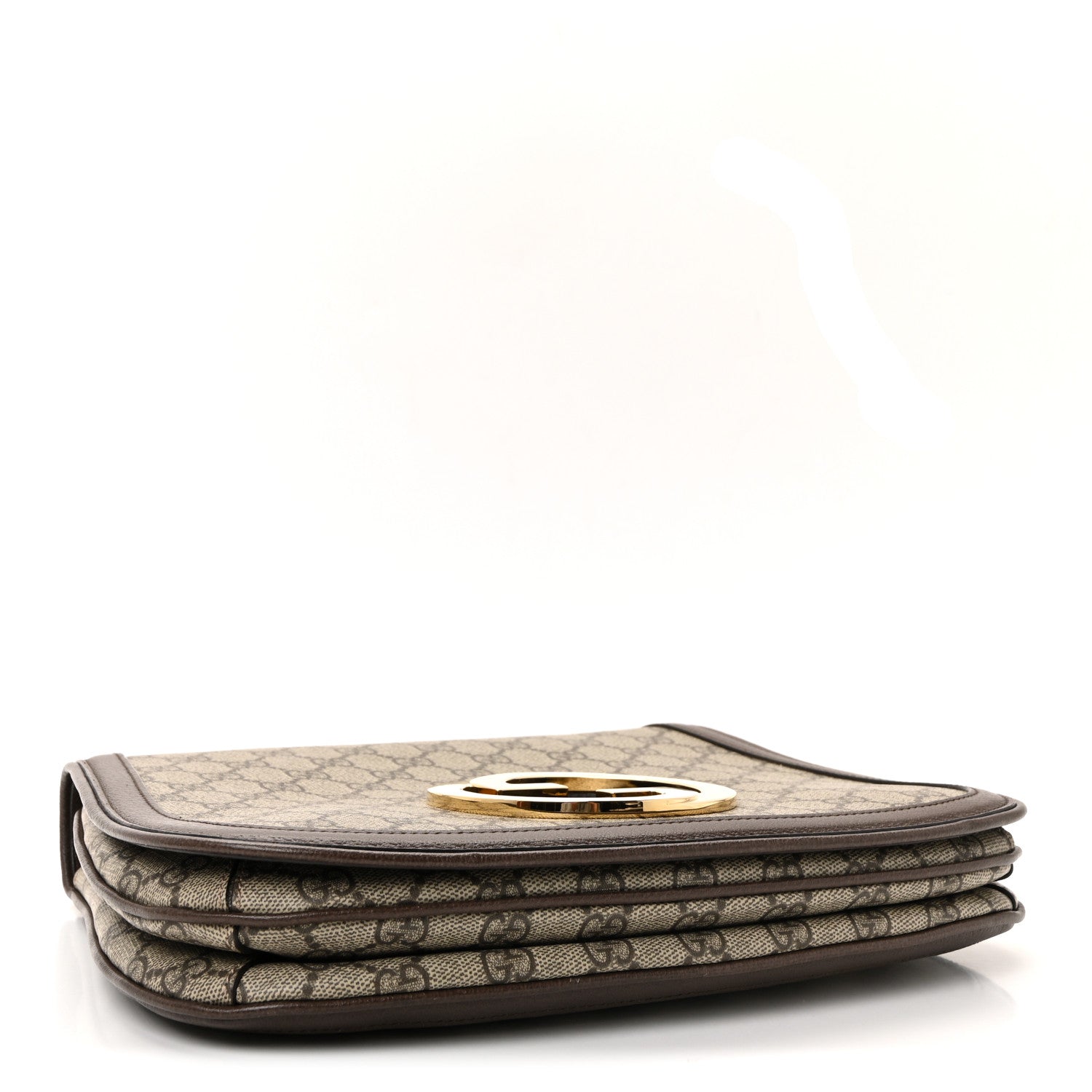 Gucci GG Supreme Monogram Textured Dollar Calfskin Web Medium Blondie Top Handle Shoulder Flap Bag Beige Ebony New Acero