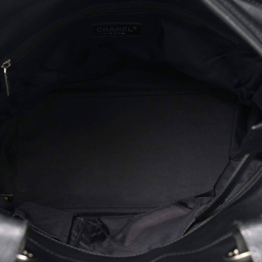 Chanel Coated Canvas Quilted Large Paris Biarritz Tote Black