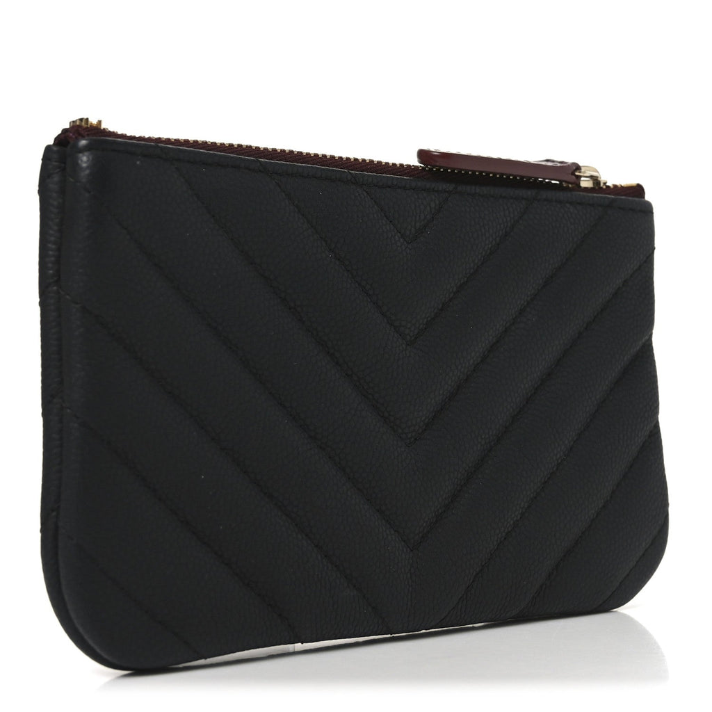 Caviar Chevron Quilted Small Cosmetic Case Black