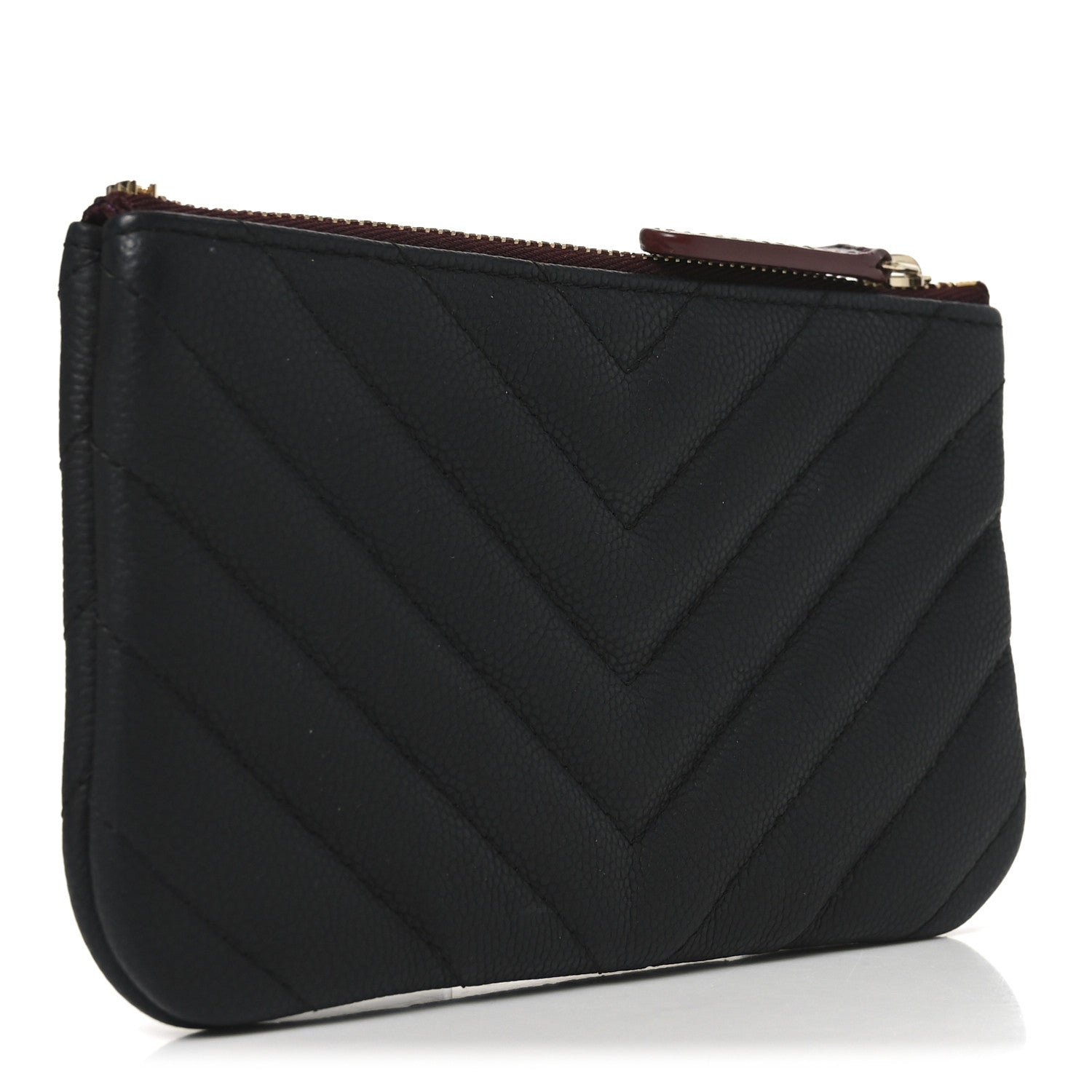 Caviar Chevron Quilted Small Cosmetic Case Black