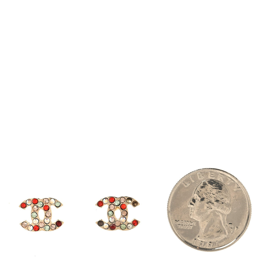 Metal Crystal CC Earrings Gold Multicolor