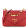 Prada Saffiano Soft Calfskin Metal Triangle Logo Envelope Chain Shoulder Bag Fuoco
