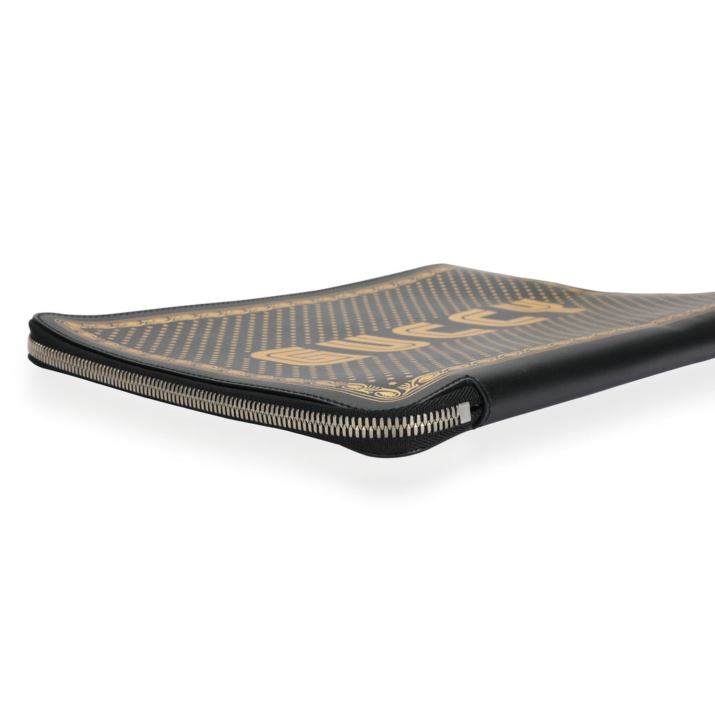 Gucci Black & Gold Magnetismo Print Leather Pouch
