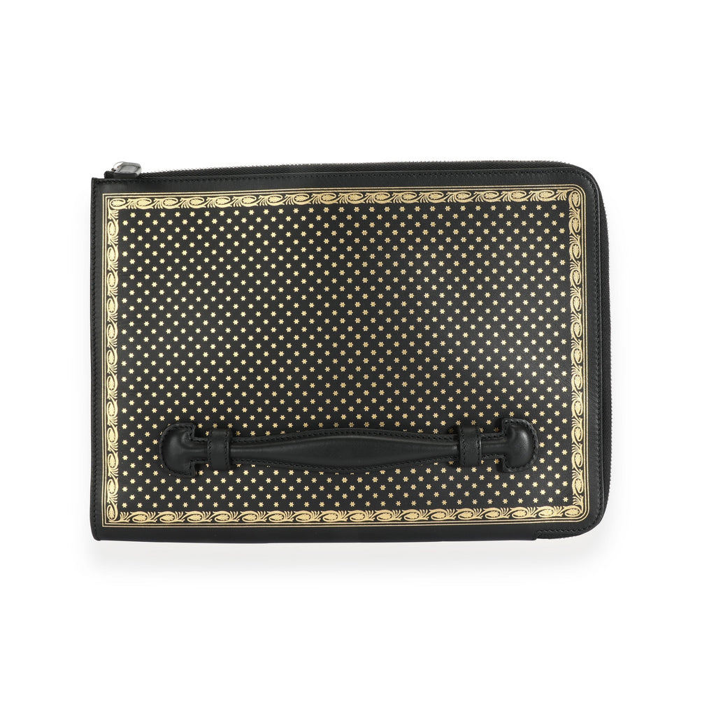 Gucci Black & Gold Magnetismo Print Leather Pouch