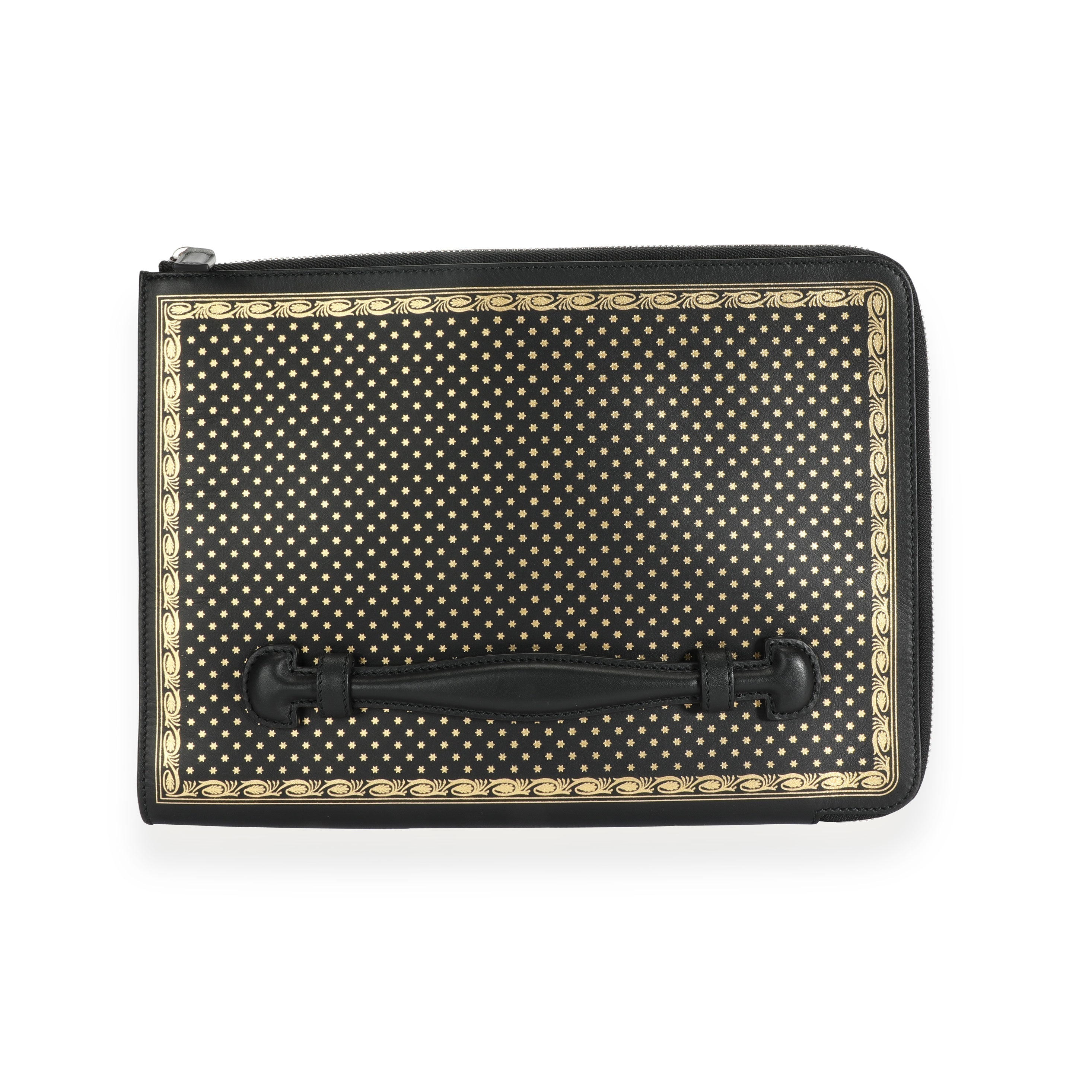 Gucci Black & Gold Magnetismo Print Leather Pouch