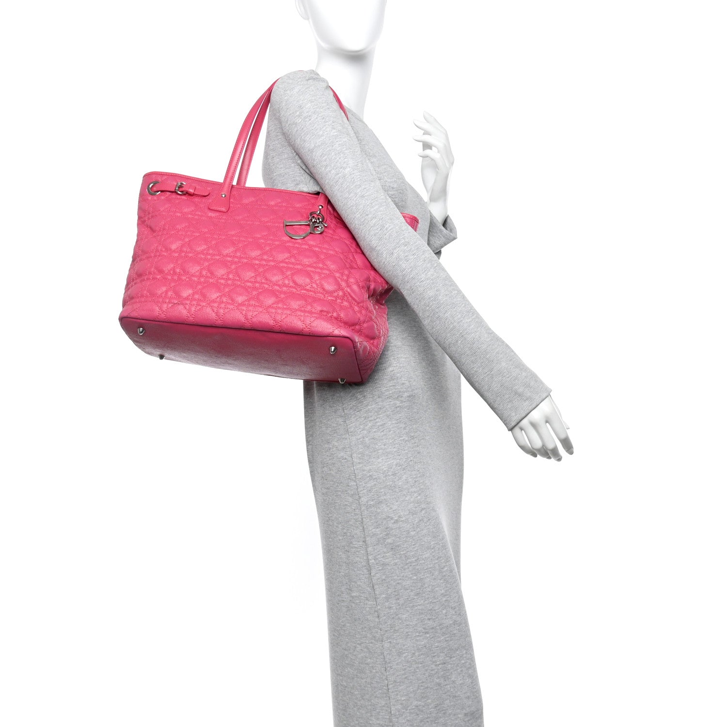 Christian Dior Coated Canvas Cannage Medium Panarea Tote Pink
