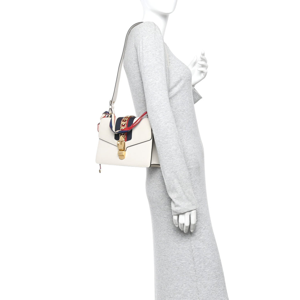Gucci Calfskin Small Sylvie Shoulder Bag Off White