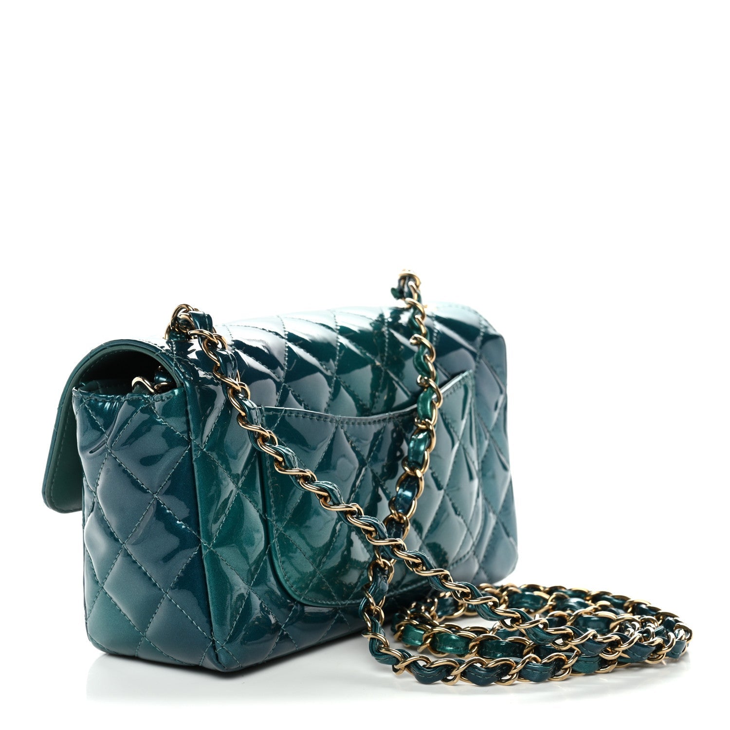 Chanel Shaded Patent Calfskin Quilted Mini Rectangular Flap Green Blue