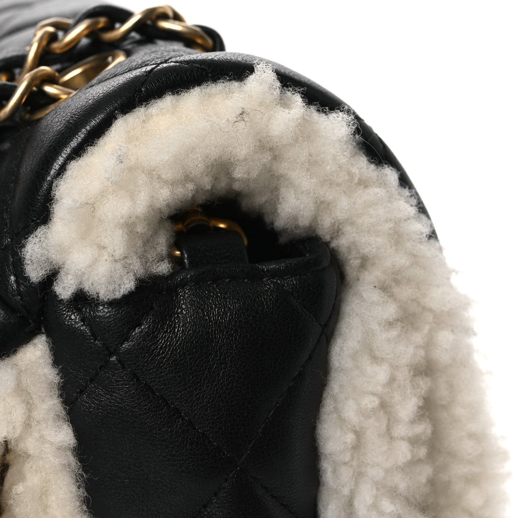 Chanel Lambskin Shearling Large CC Flap Bag Black White
