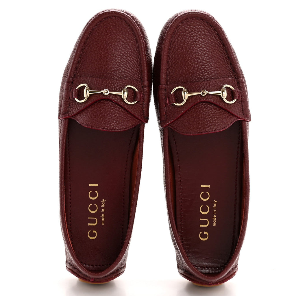 Gucci Soft Clove Calfskin Womens Horsebit Driver Loafers 40 Rosso Ancora