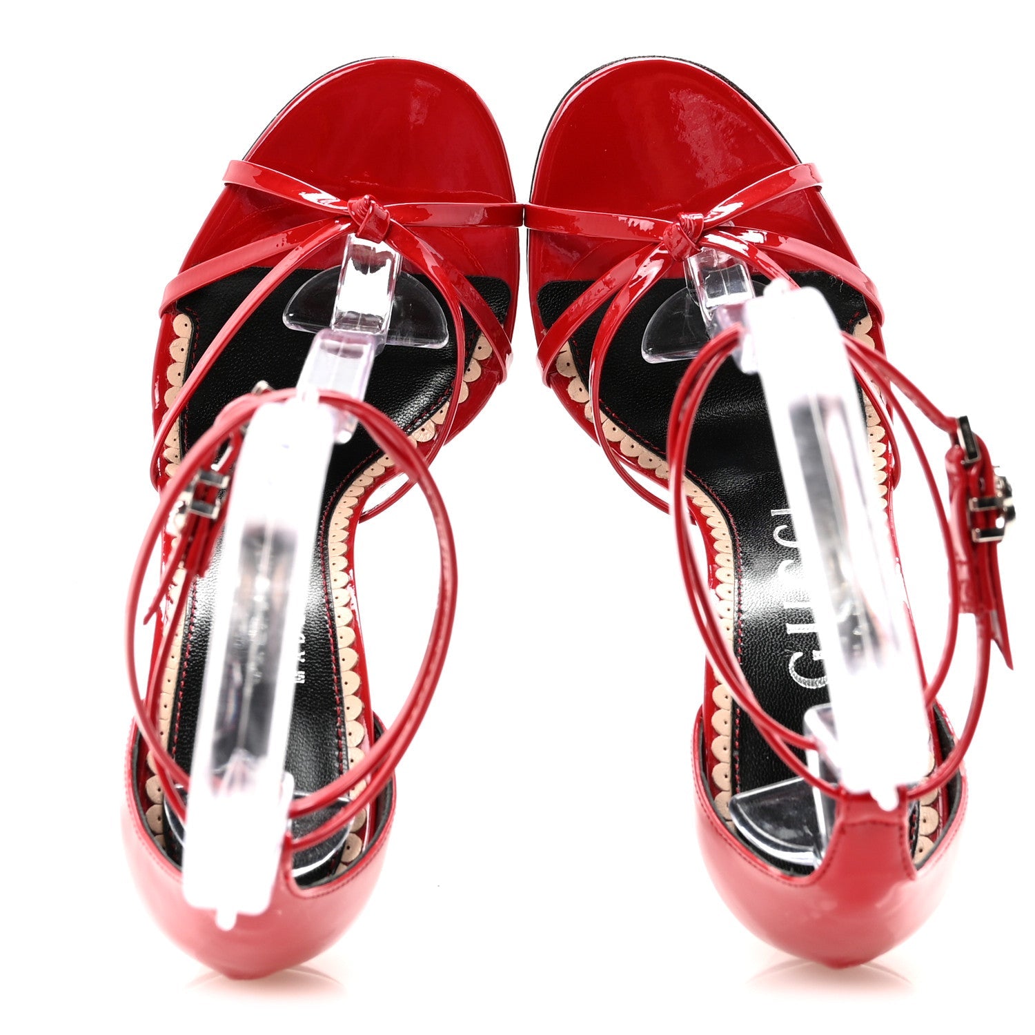 Gucci Patent Crystal Double G Ankle Wrap Sandals 37 Red