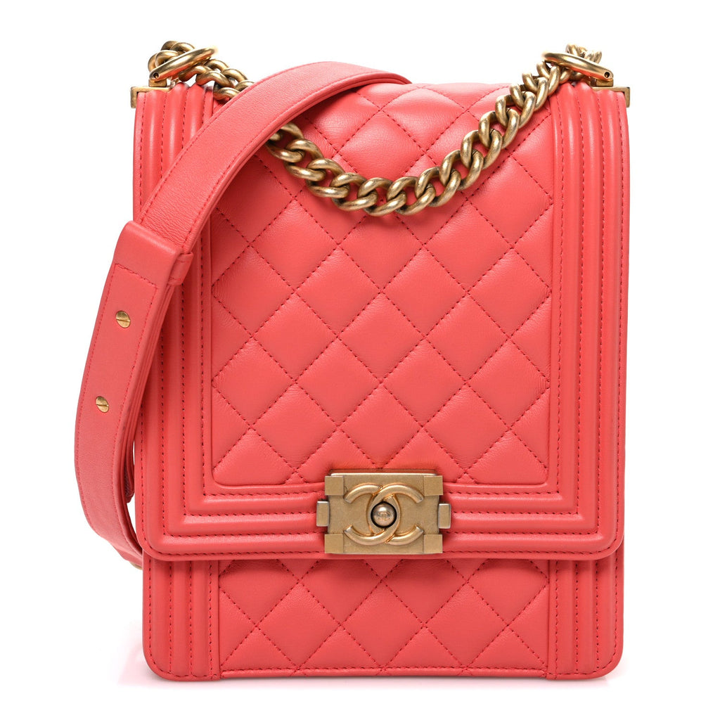 Chanel Calfskin Quilted North South Boy Flap Coral