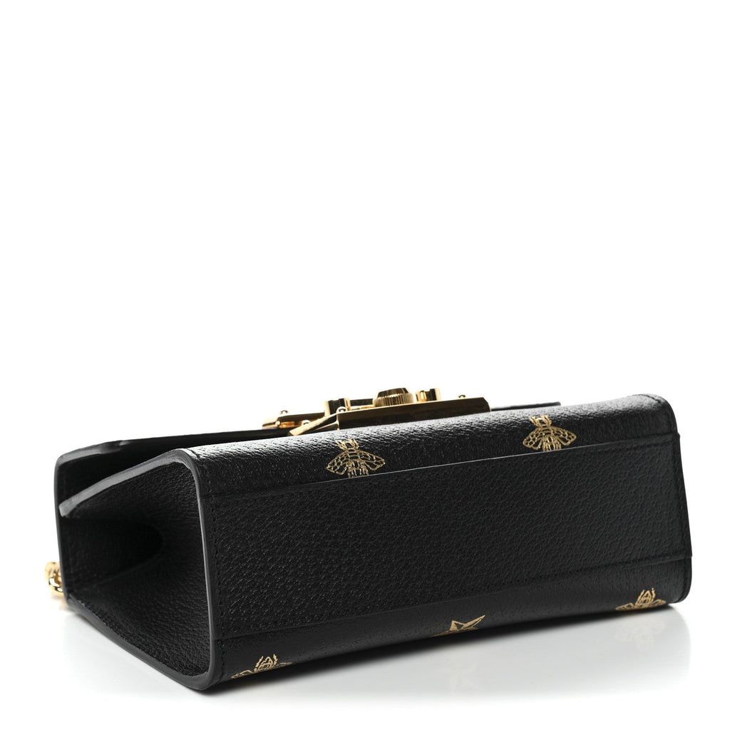Gucci Grained Calfskin Bee Star Small Padlock Shoulder Bag Black
