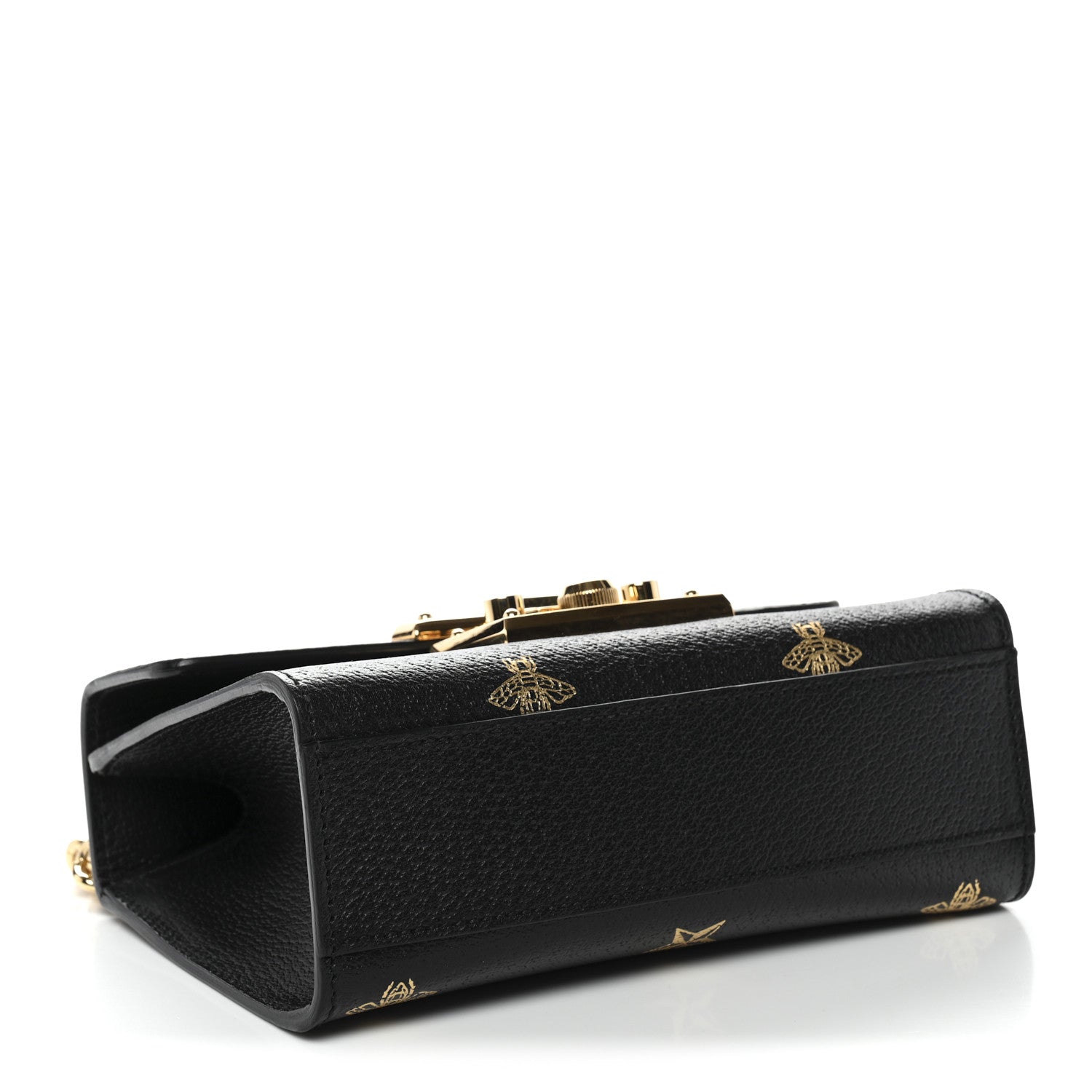 Gucci Grained Calfskin Bee Star Small Padlock Shoulder Bag Black