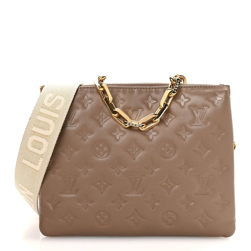 Louis Vuitton Lambskin Embossed Monogram Coussin PM Taupe