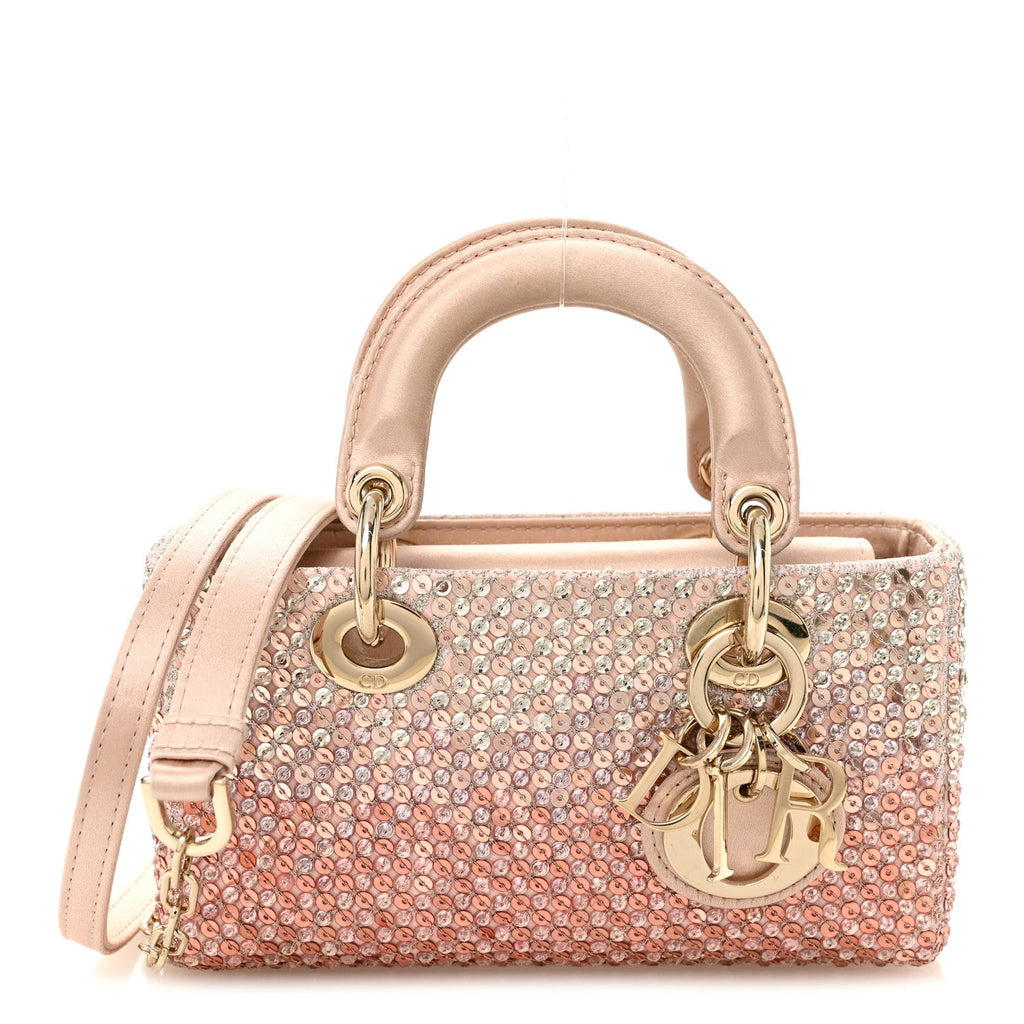 Christian Dior Satin Crystal Sequins Embroidered Micro Lady D-Joy Pink
