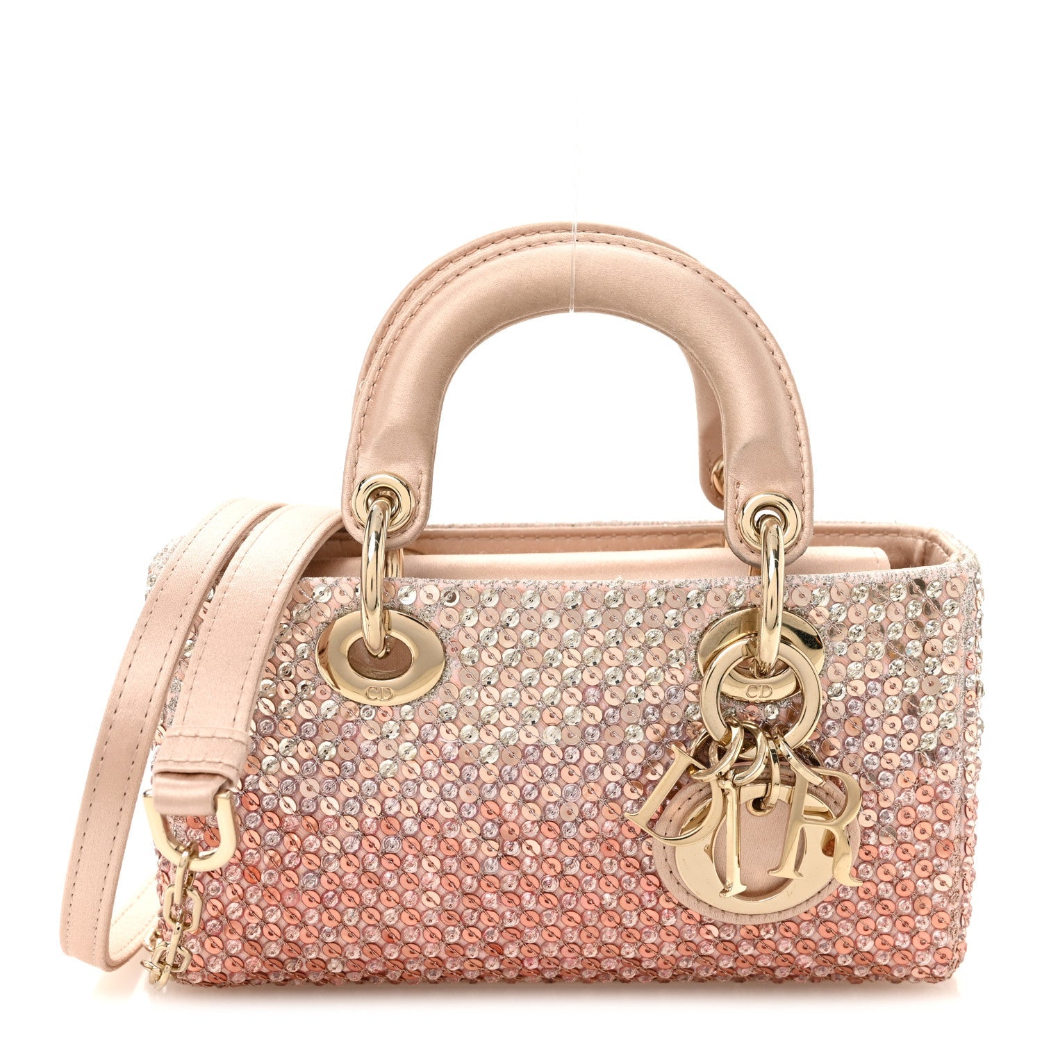 Christian Dior Satin Crystal Sequins Embroidered Micro Lady D-Joy Pink
