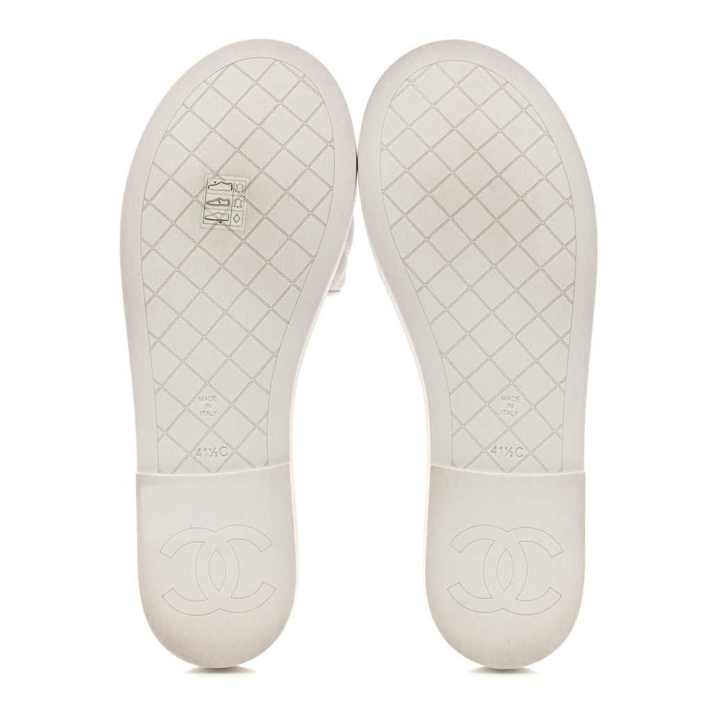 Lambskin Quilted Textured CC Mules Sandals 41.5 White