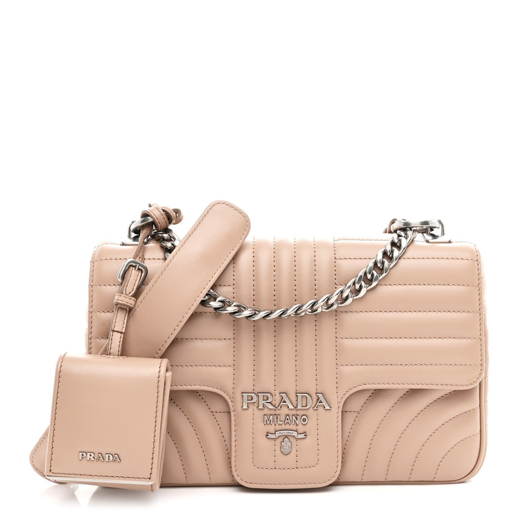 Prada Soft Calfskin Impunture Diagramme Medium Chain Flap Shoulder Bag Cipria