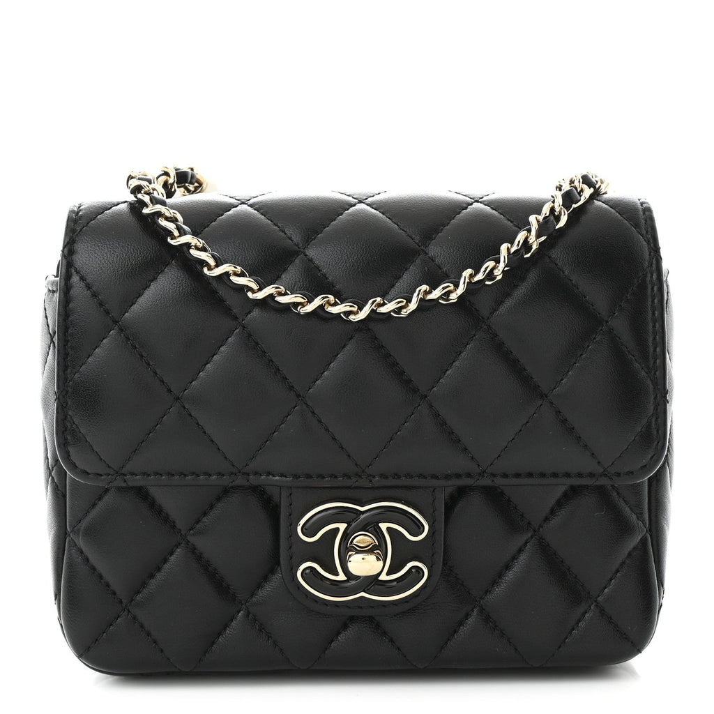Chanel Lambskin Resin Quilted Mini Heart Square Flap Black