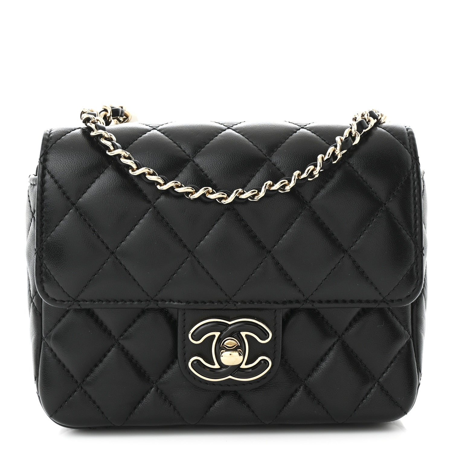 Chanel Lambskin Resin Quilted Mini Heart Square Flap Black