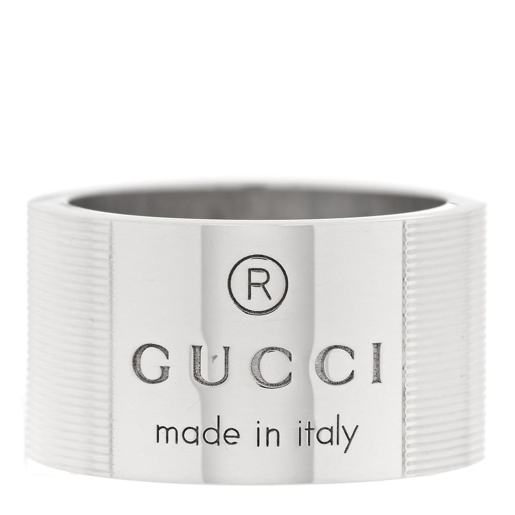 Gucci Sterling Silver 12mm Trademark Wide Band Ring 54 6.75