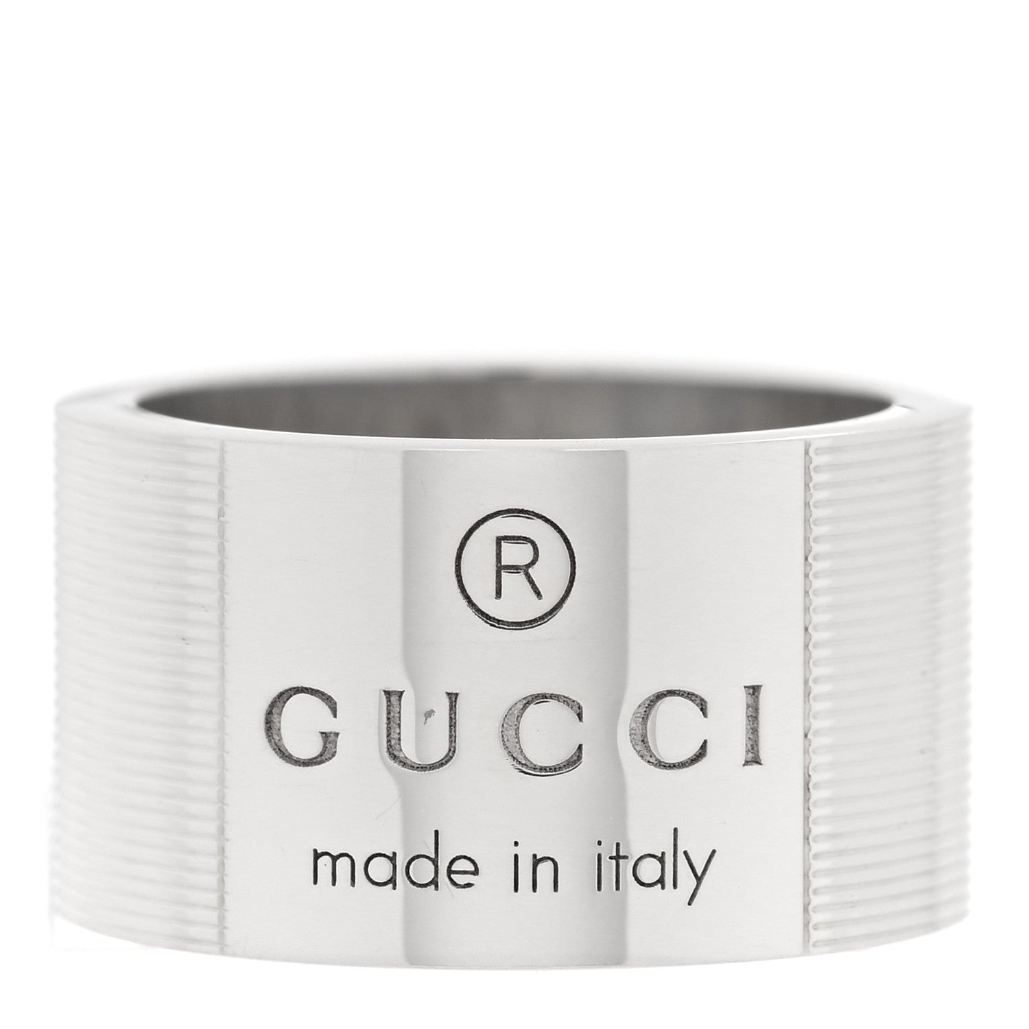 Gucci Sterling Silver 12mm Trademark Wide Band Ring 54 6.75