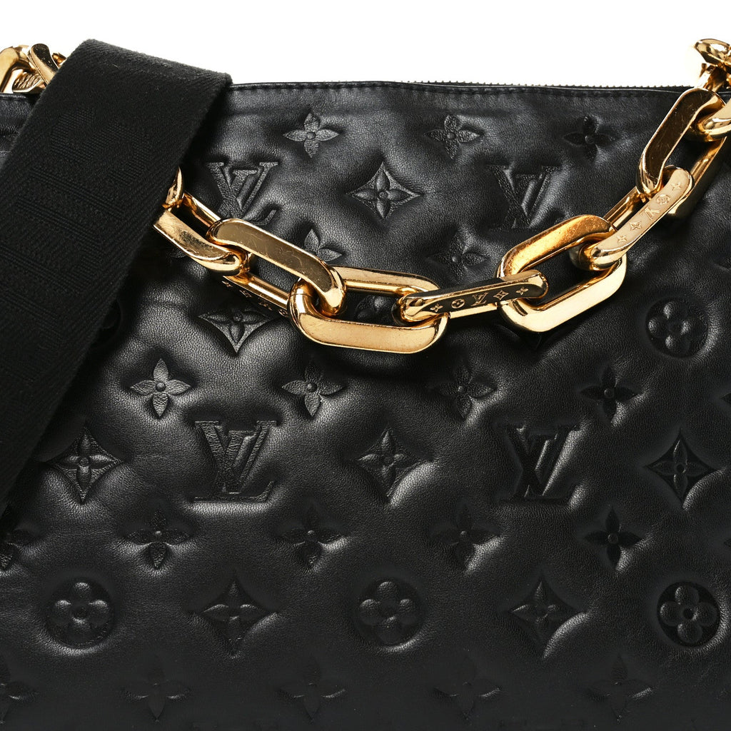 Louis Vuitton Lambskin Embossed Monogram Coussin MM Black