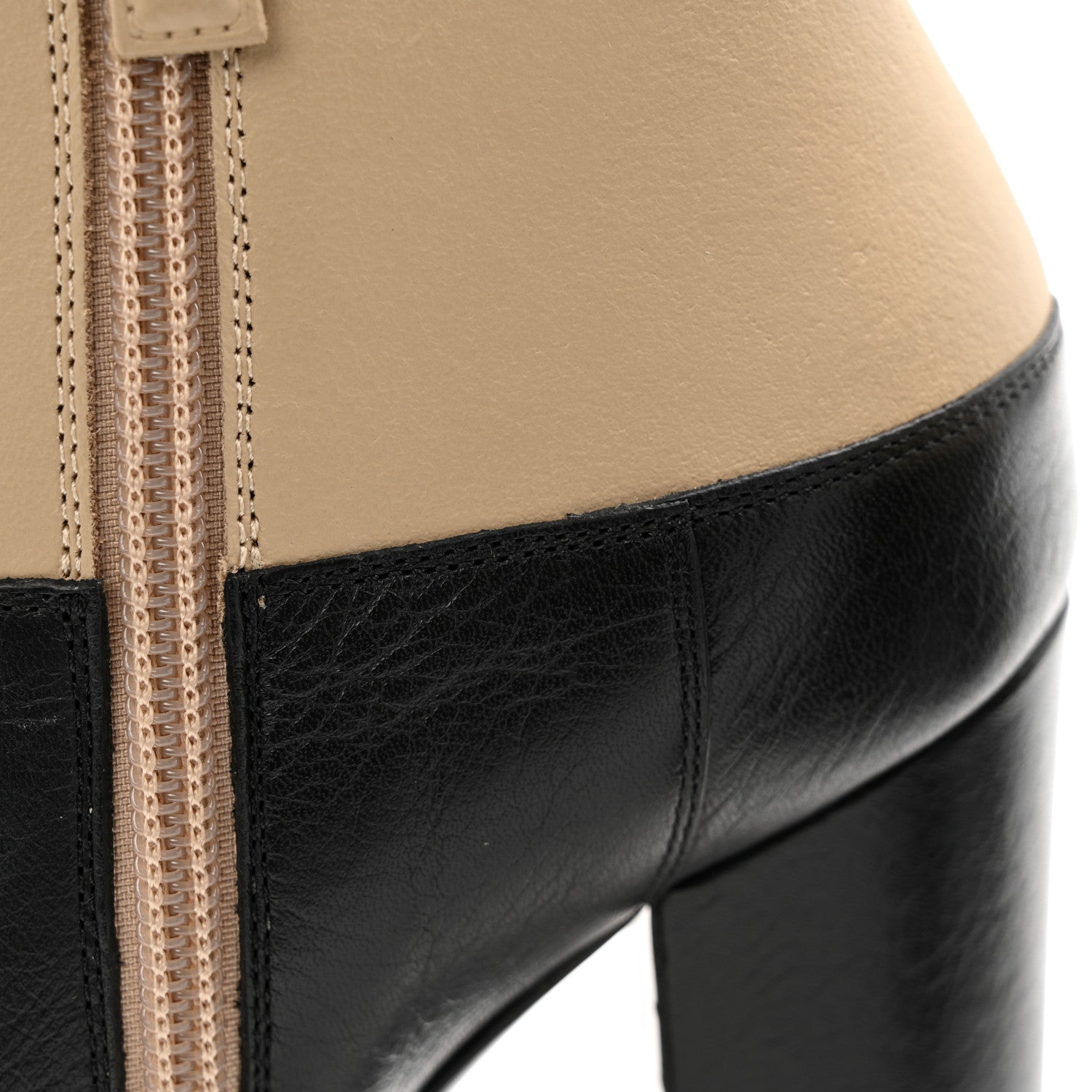 Chanel Tumbled Calfskin CC Short Boots 36 Beige Black