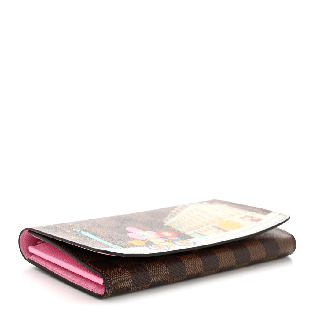 Louis Vuitton Damier Ebene 2022 Christmas Animation Paris Sarah Wallet Pink