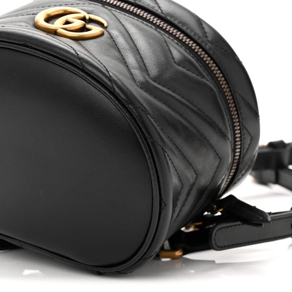 Gucci Calfskin Matelasse Chevron Mini GG Marmont Top Handle Bag Black
