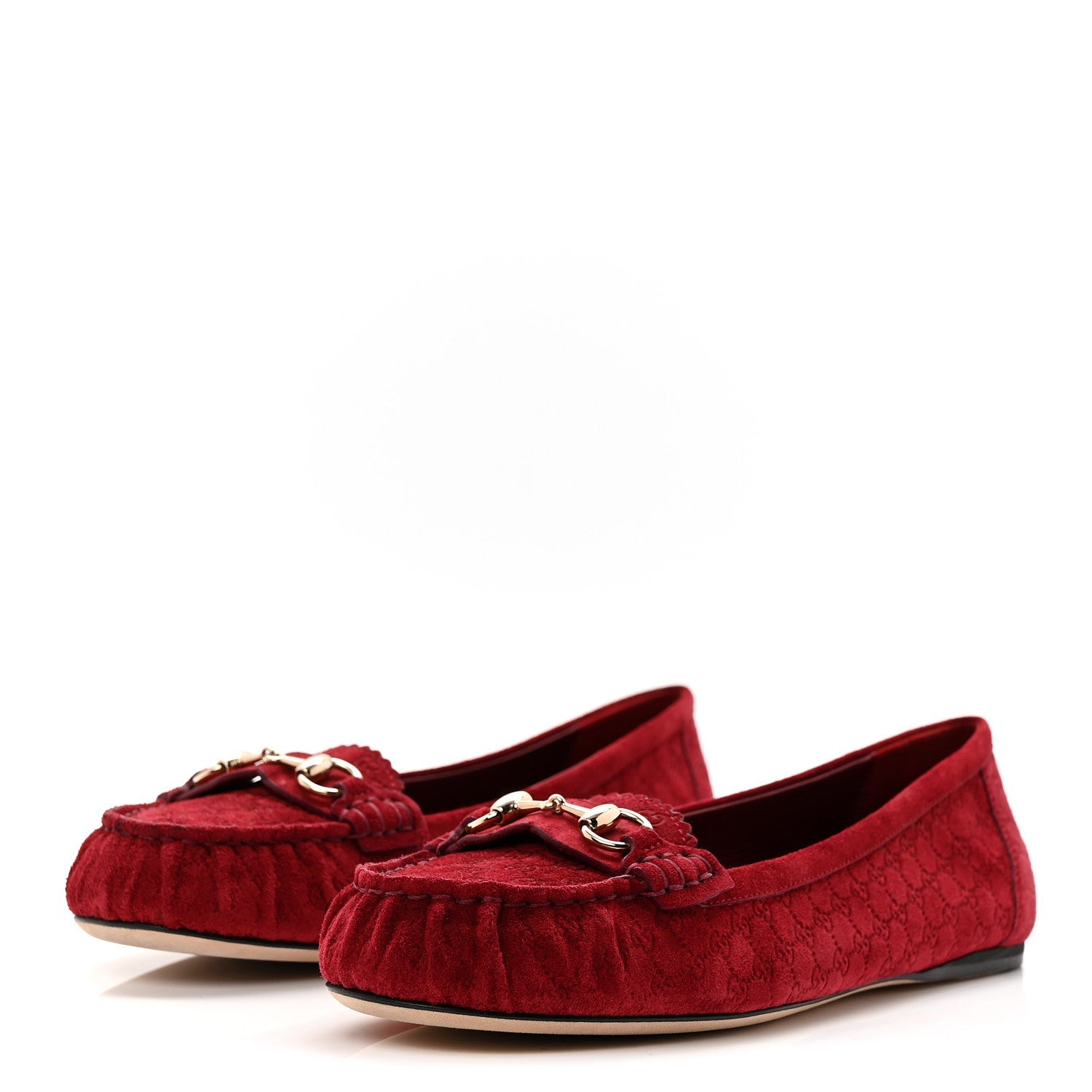 Gucci Suede Micro GG Horsebit Womens Kensington Moccasin Loafers 37 Rosso Ancora