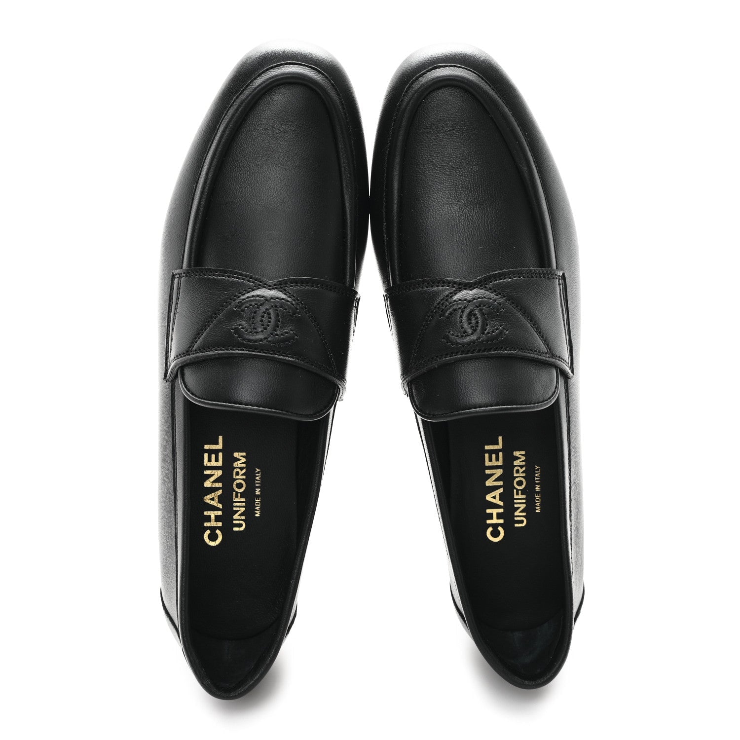 Calfskin Womens Stitched CC Loafers 36 Black