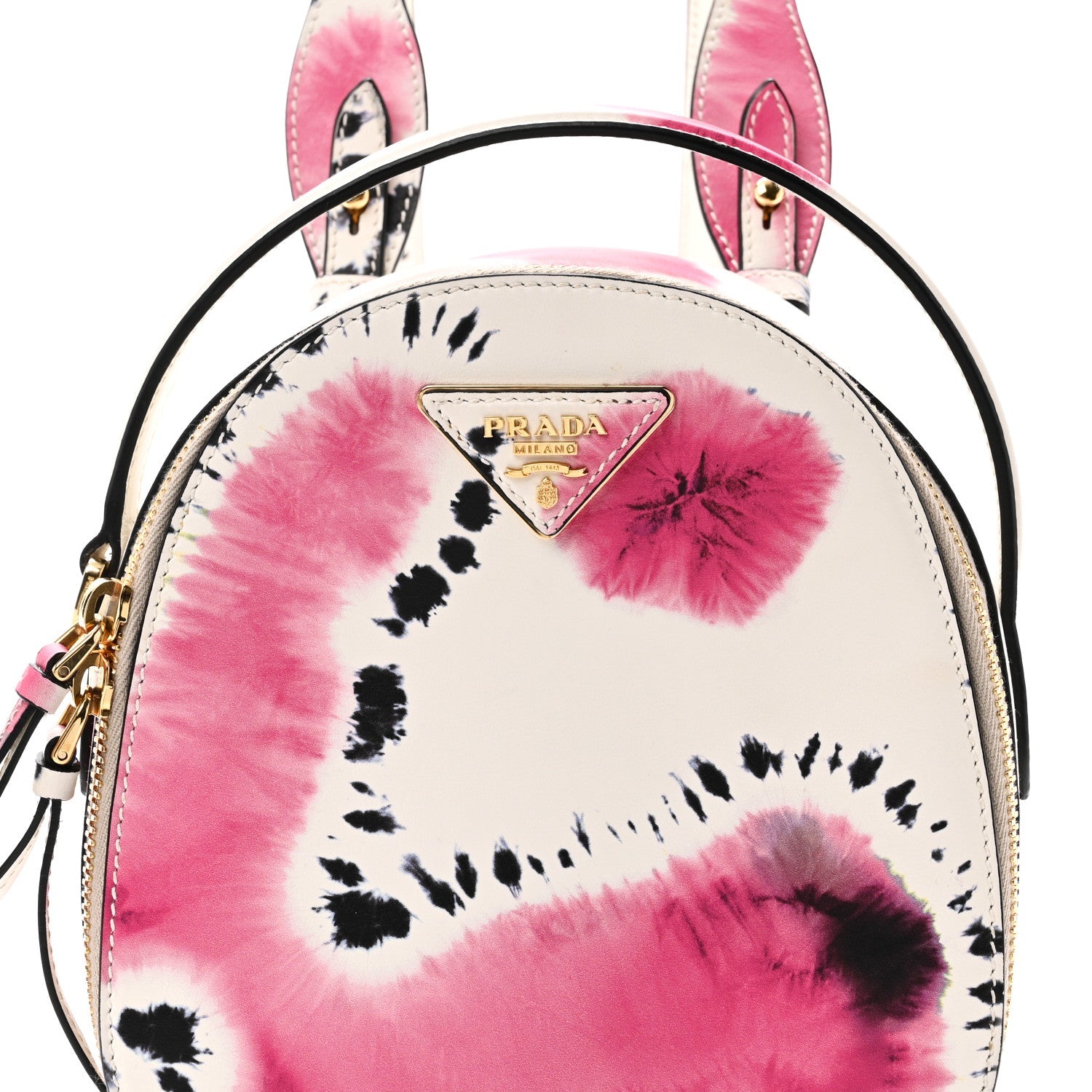 Prada City Calfskin Tie Dye Print Mini Odette Backpack White Pink Black