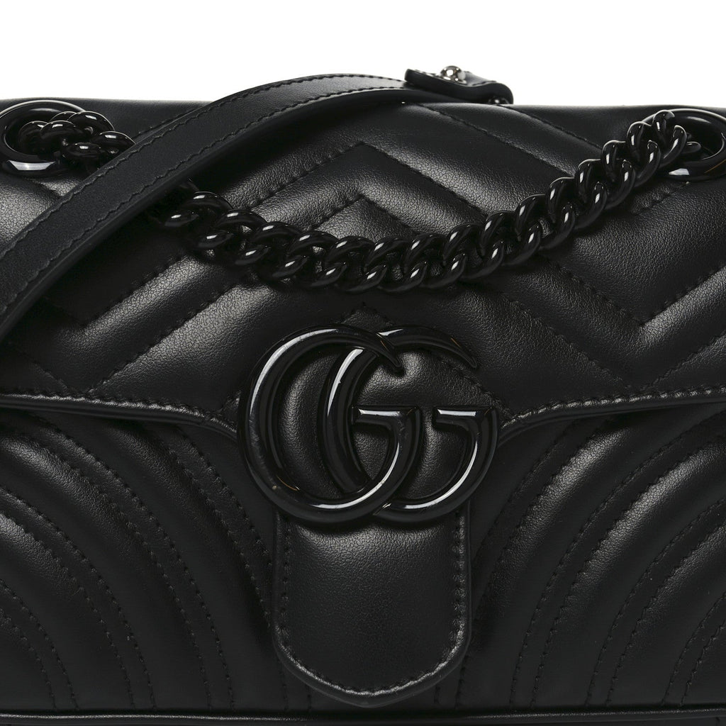 Gucci Calfskin Matelasse Monochrome Mini GG Marmont Shoulder Bag Black