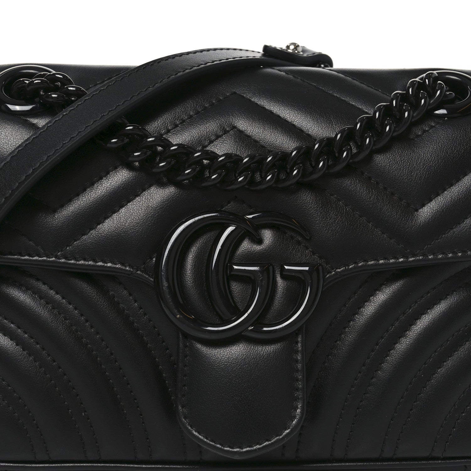 Gucci Calfskin Matelasse Monochrome Mini GG Marmont Shoulder Bag Black