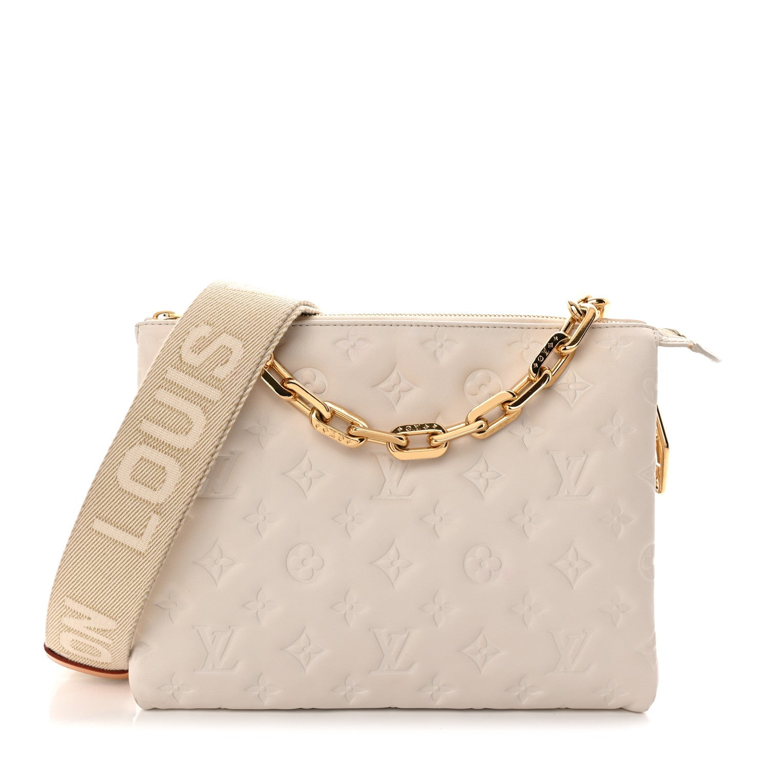 Louis Vuitton Lambskin Embossed Monogram Coussin PM Beige Cream