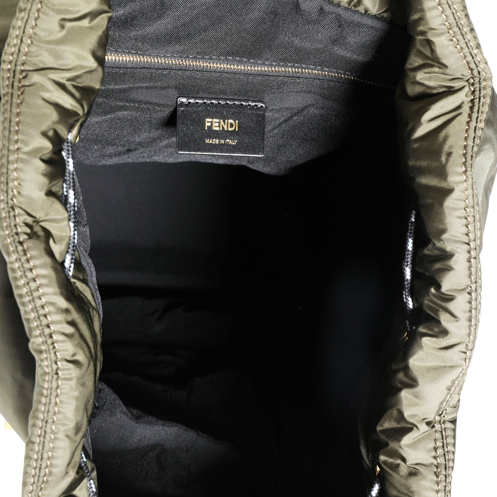 FENDI Military Nylon & Black Vitello Grace Leather Expandable Dolmias Backpack