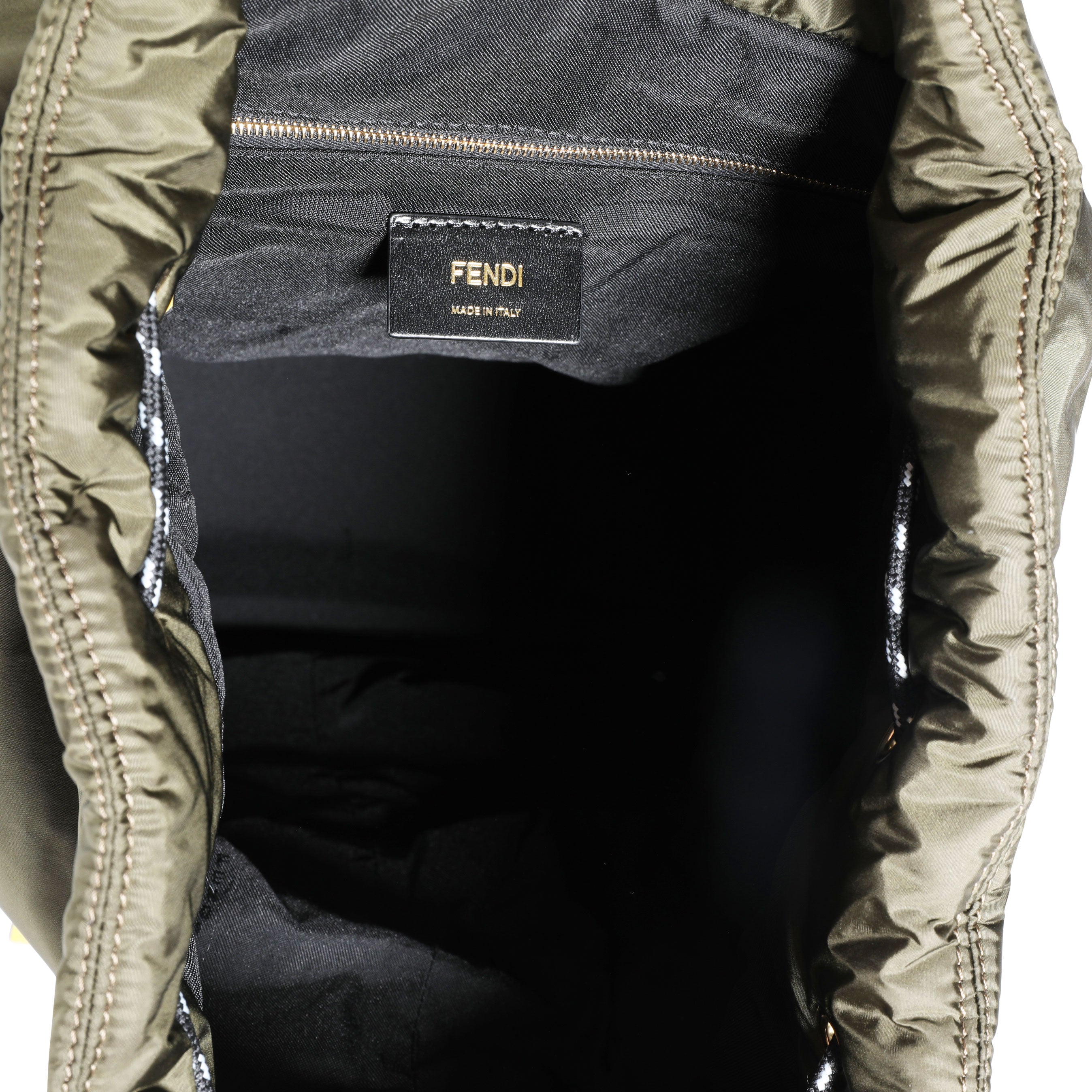 FENDI Military Nylon & Black Vitello Grace Leather Expandable Dolmias Backpack