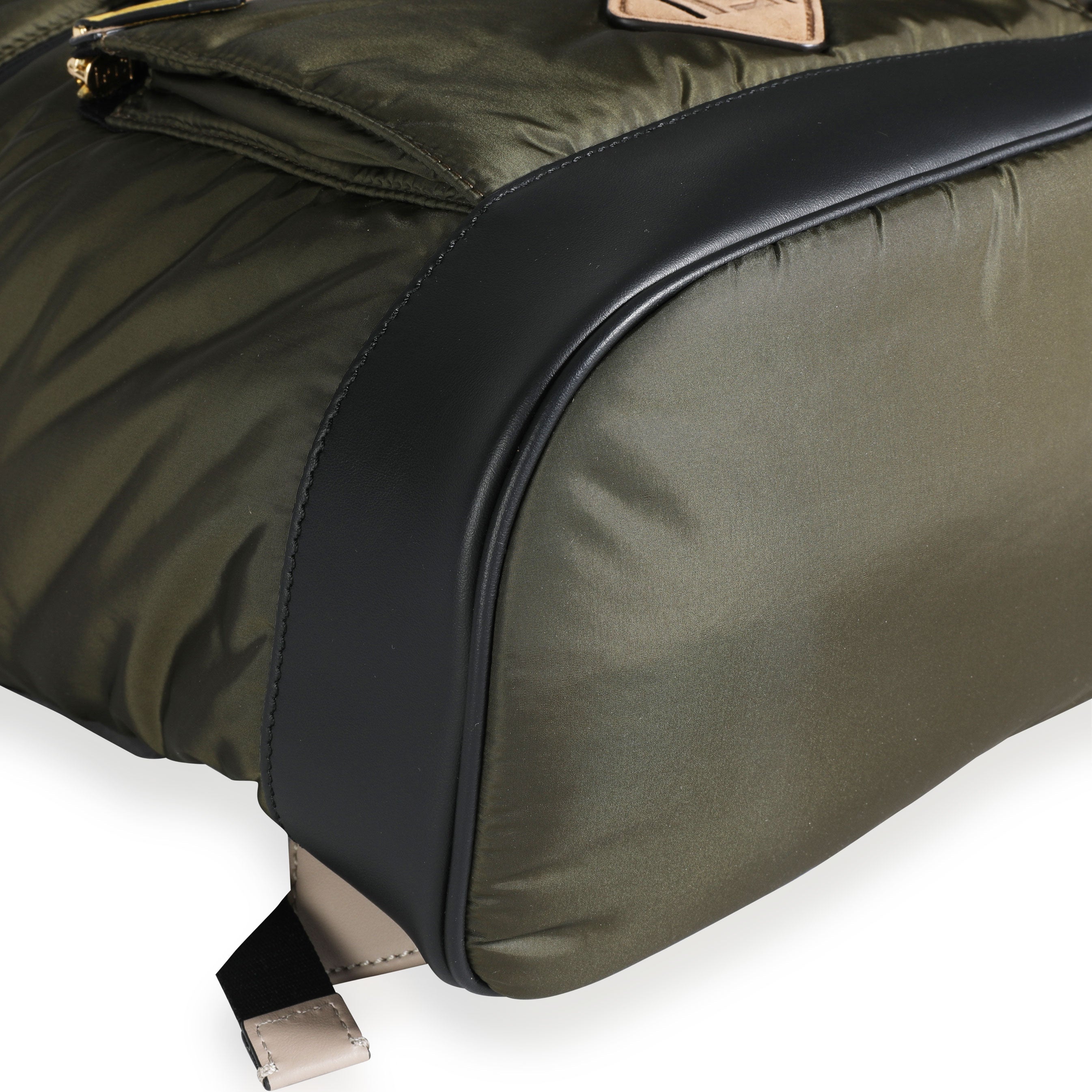 FENDI Military Nylon & Black Vitello Grace Leather Expandable Dolmias Backpack