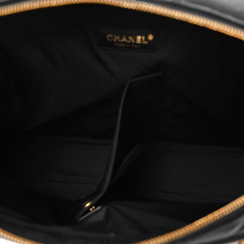 Chanel Shiny Grained Calfskin Quilted Travel Bowling Bag Black