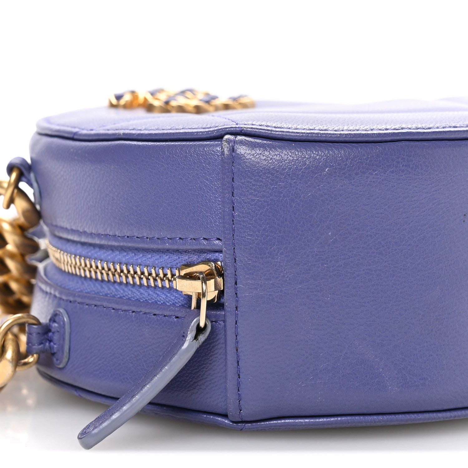 Chanel Lambskin Quilted Chanel 19 Round Clutch With Chain Purple