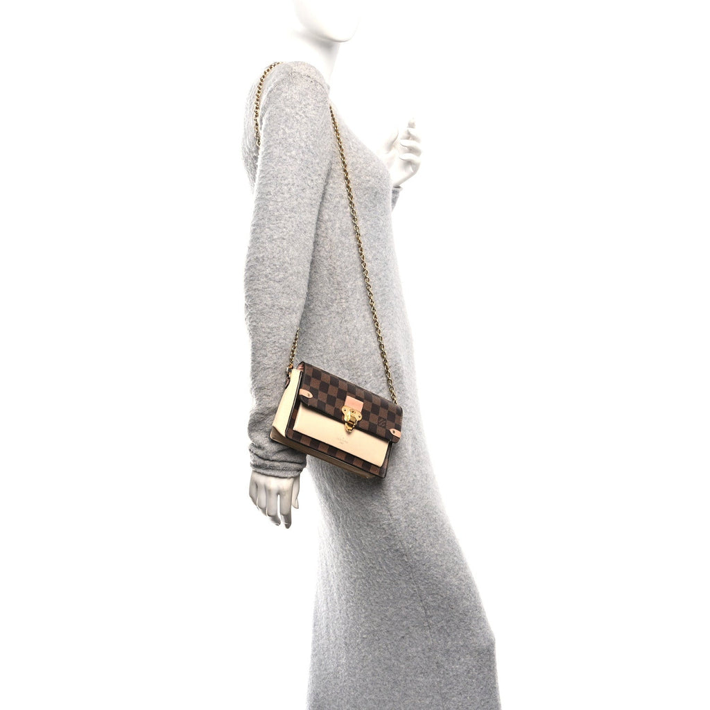 Louis Vuitton Damier Ebene Vavin Chain Wallet Creme
