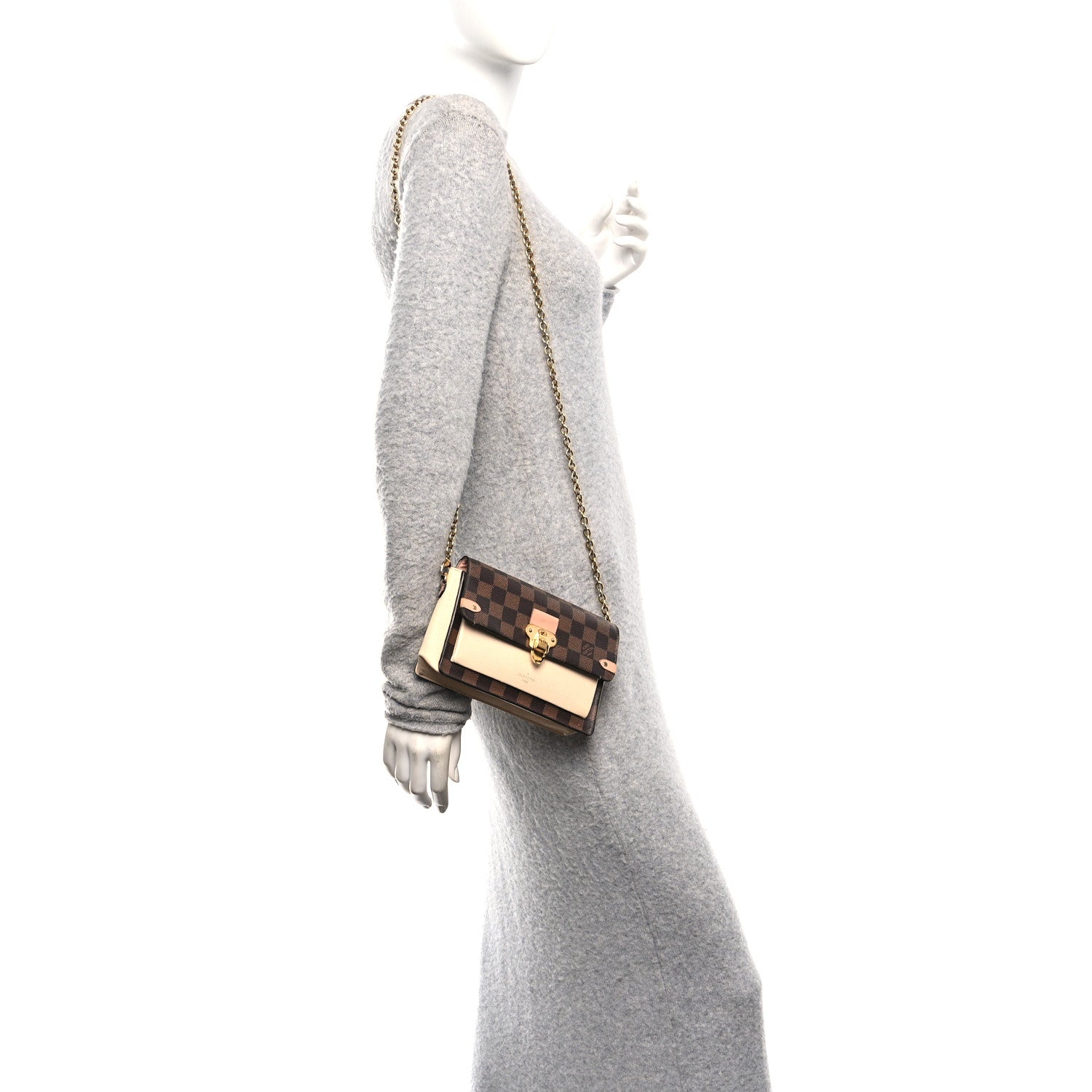 Louis Vuitton Damier Ebene Vavin Chain Wallet Creme