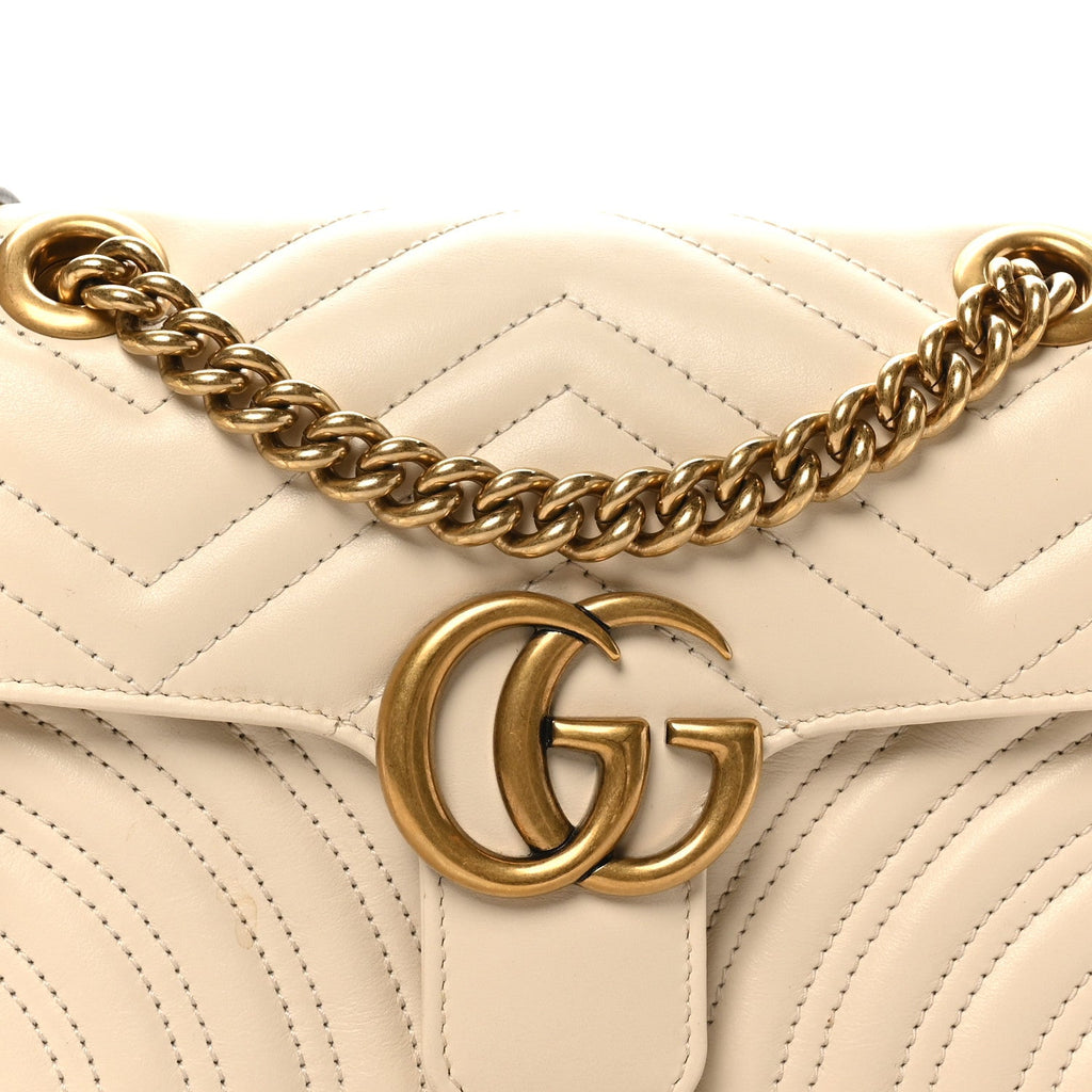 Gucci Calfskin Matelasse Mini GG Marmont Shoulder Bag White