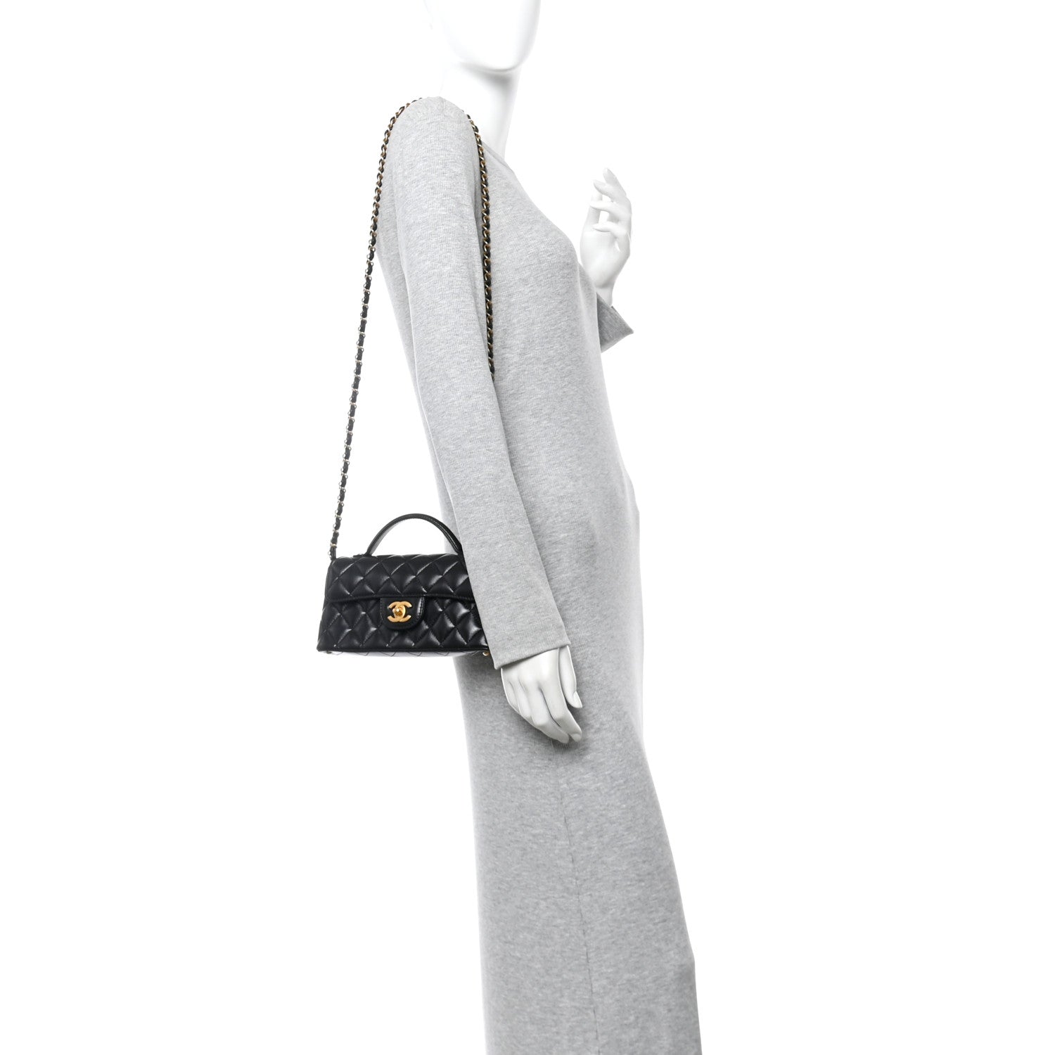 Chanel Lambskin Quilted Mini Flap Top Handle Bag Black