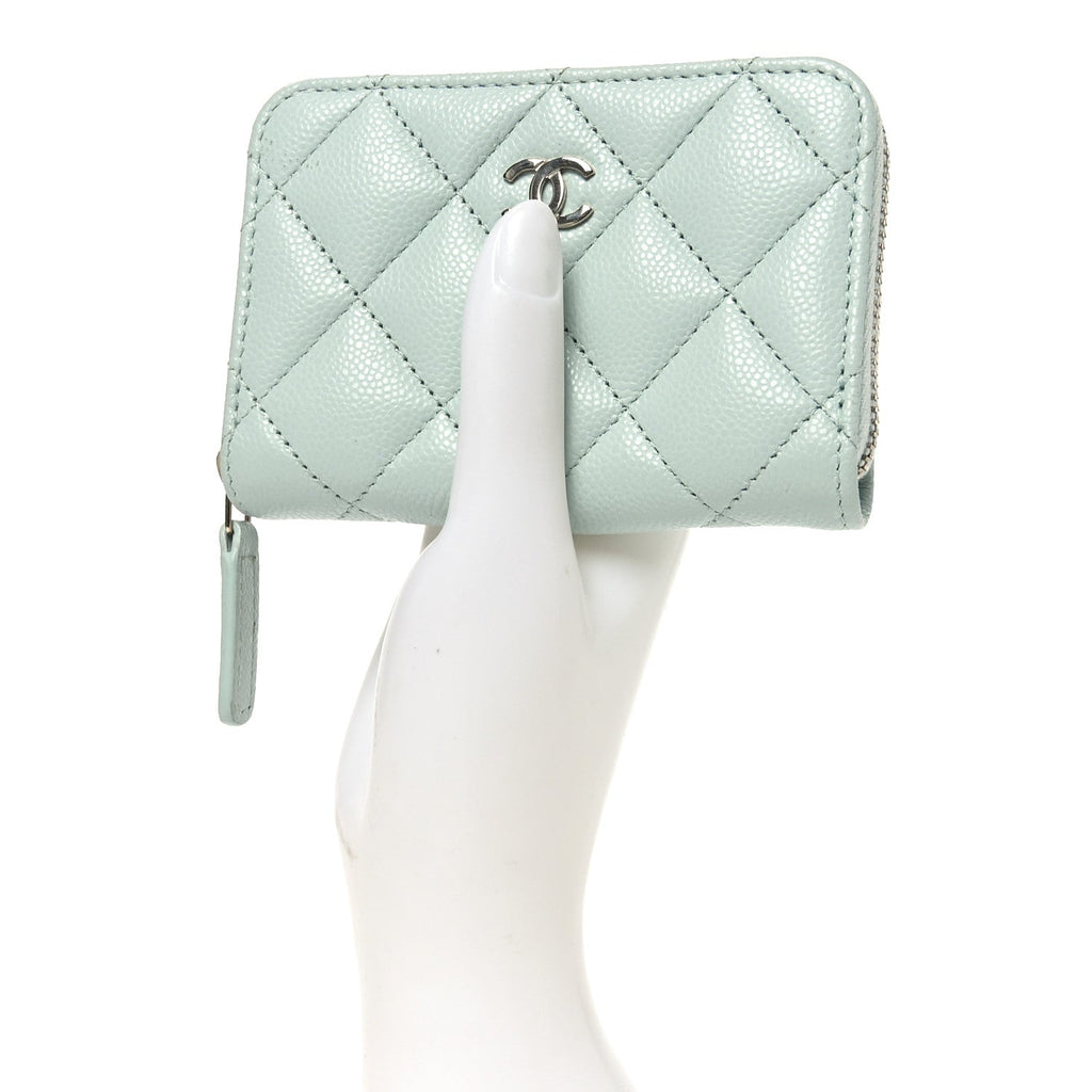 Caviar Quilted Zip Coin Purse Light Green
