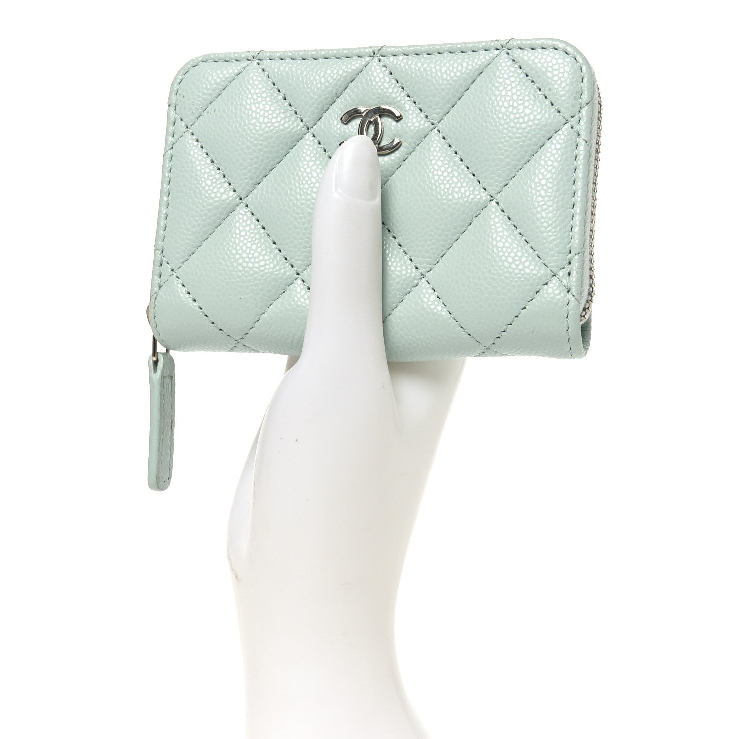 Caviar Quilted Zip Coin Purse Light Green