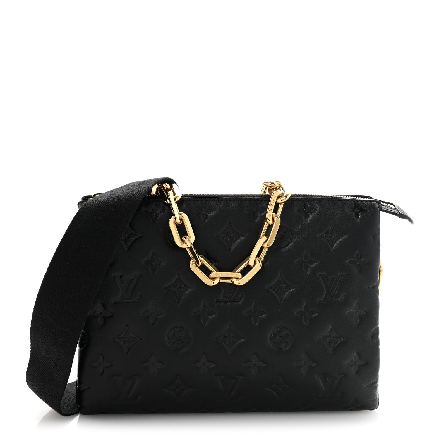 Louis Vuitton Lambskin Embossed Monogram Coussin PM Black