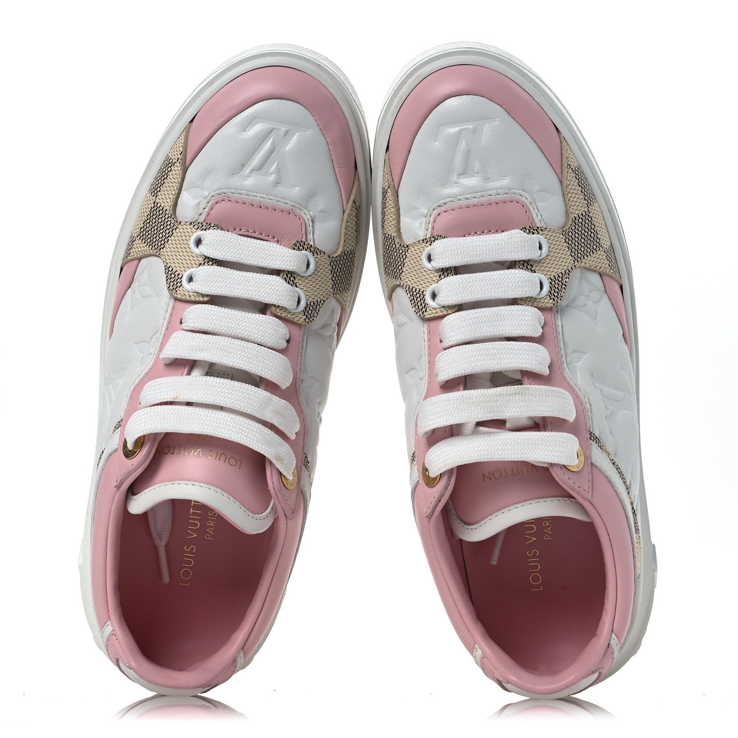 Louis Vuitton Monogram Embossed Calfskin Damier Azur Time Out Sneakers 36 Rose Clair Pink
